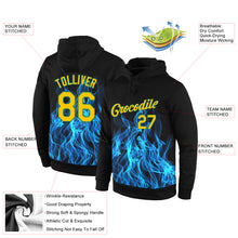 Load image into Gallery viewer, Custom Stitched Black Gold-Aqua 3D Pattern Design Flame Sports Pullover Sweatshirt Hoodie