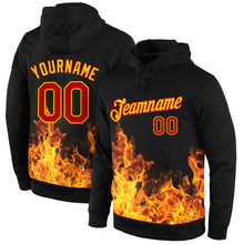 Load image into Gallery viewer, Custom Stitched Black Red-Gold 3D Pattern Design Flame Sports Pullover Sweatshirt Hoodie
