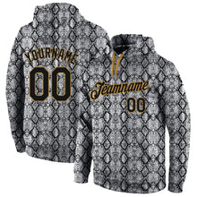 Load image into Gallery viewer, Custom Stitched Black Black-Old Gold 3D Pattern Design Snakeskin Sports Pullover Sweatshirt Hoodie