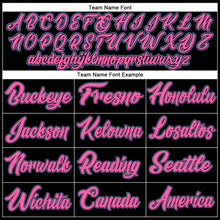 Load image into Gallery viewer, Custom Black White Pinstripe Pink-Light Blue Authentic Baseball Jersey