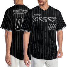 Load image into Gallery viewer, Custom Black White Pinstripe Black-White Authentic Baseball Jersey