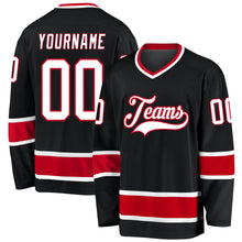 Load image into Gallery viewer, Custom Black White-Red Hockey Jersey