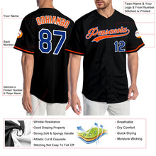 Load image into Gallery viewer, Custom Black Royal-Orange Authentic Baseball Jersey