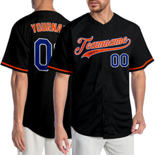 Load image into Gallery viewer, Custom Black Royal-Orange Authentic Baseball Jersey