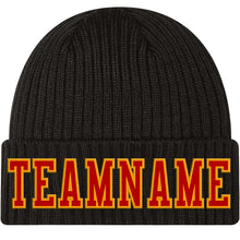 Load image into Gallery viewer, Custom Black Red-Gold Stitched Cuffed Knit Hat