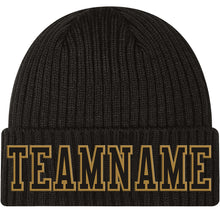 Load image into Gallery viewer, Custom Black Black-Old Gold Stitched Cuffed Knit Hat
