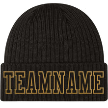 Load image into Gallery viewer, Custom Black Black-Old Gold Stitched Cuffed Knit Hat
