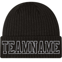 Load image into Gallery viewer, Custom Black Black-Gray Stitched Cuffed Knit Hat