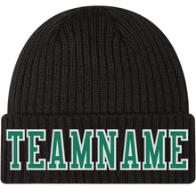 Load image into Gallery viewer, Custom Black Kelly Green-White Stitched Cuffed Knit Hat