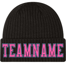 Charger l'image dans la galerie, Custom Black Pink-Light Blue Stitched Cuffed Knit Hat
