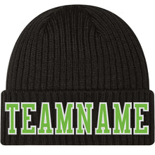 Загрузить изображение в средство просмотра галереи, Custom Black Neon Green-White Stitched Cuffed Knit Hat