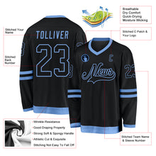 Загрузить изображение в средство просмотра галереи, Custom Black Black-Light Blue Hockey Jersey
