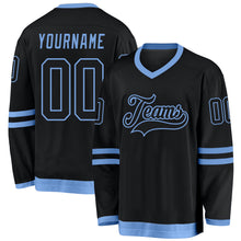 Загрузить изображение в средство просмотра галереи, Custom Black Black-Light Blue Hockey Jersey