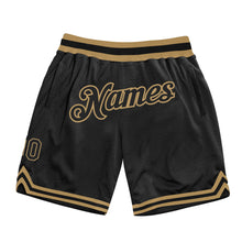 Load image into Gallery viewer, Custom Black Black-Old Gold Authentic Throwback Basketball Shorts