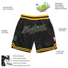Загрузить изображение в средство просмотра галереи, Custom Black Royal-Gold Authentic Throwback Basketball Shorts