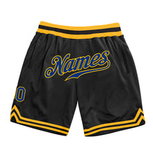 Загрузить изображение в средство просмотра галереи, Custom Black Royal-Gold Authentic Throwback Basketball Shorts