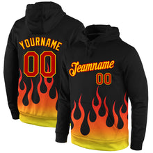 Load image into Gallery viewer, Custom Stitched Black Red-Gold 3D Pattern Design Flame Sports Pullover Sweatshirt Hoodie