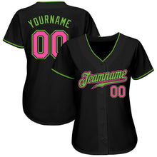 Load image into Gallery viewer, Custom Black Pink-Neon Green Authentic Baseball Jersey