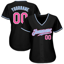 Load image into Gallery viewer, Custom Black Pink-Light Blue Authentic Baseball Jersey