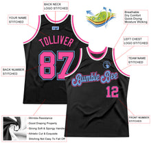 Загрузить изображение в средство просмотра галереи, Custom Black Pink-Light Blue Authentic Throwback Basketball Jersey
