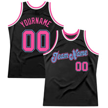 Загрузить изображение в средство просмотра галереи, Custom Black Pink-Light Blue Authentic Throwback Basketball Jersey