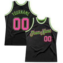 Charger l'image dans la galerie, Custom Black Pink-Neon Green Authentic Throwback Basketball Jersey