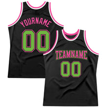 Load image into Gallery viewer, Custom Black Neon Green-Pink Authentic Throwback Basketball Jersey
