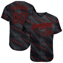 Load image into Gallery viewer, Custom Black Black-Red 3D Pattern Design Authentic Baseball Jersey