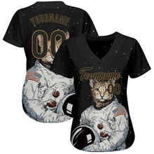 Load image into Gallery viewer, Custom Black Black-Old Gold 3D Pattern Design Astronaut Authentic Baseball Jersey