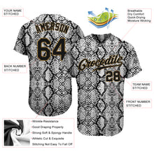 Загрузить изображение в средство просмотра галереи, Custom Black Snakeskin Black-Old Gold 3D Pattern Design Authentic Baseball Jersey