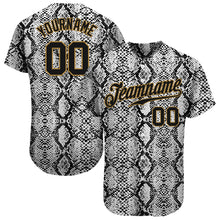 Загрузить изображение в средство просмотра галереи, Custom Black Snakeskin Black-Old Gold 3D Pattern Design Authentic Baseball Jersey