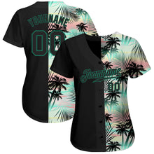 Load image into Gallery viewer, Custom Black Black-Kelly Green 3D Pattern Design Tropical Palm Leaves Authentic Baseball Jersey