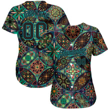 Загрузить изображение в средство просмотра галереи, Custom Black Black-Teal 3D Pattern Design Mandalas Authentic Baseball Jersey
