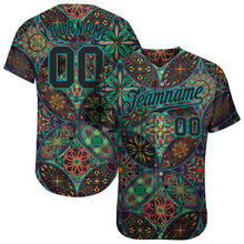 Загрузить изображение в средство просмотра галереи, Custom Black Black-Teal 3D Pattern Design Mandalas Authentic Baseball Jersey