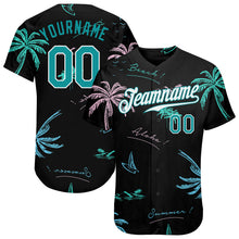 Load image into Gallery viewer, Custom Black Teal-White 3D Pattern Design Hawaii Palm Trees Authentic Baseball Jersey