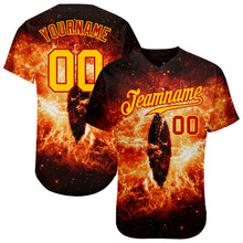 Load image into Gallery viewer, Custom Black Gold-Red 3D Pattern Design Burning Evil Eye In Space Authentic Baseball Jersey