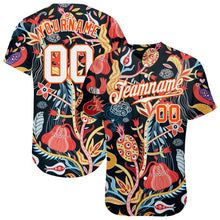 Load image into Gallery viewer, Custom Black White-Orange 3D Pattern Design Flowers Authentic Baseball Jersey