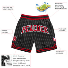 Laden Sie das Bild in den Galerie-Viewer, Custom Black White Pinstripe Red-White Authentic Basketball Shorts