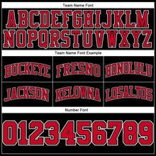 Laden Sie das Bild in den Galerie-Viewer, Custom Black White Pinstripe Red-White Authentic Basketball Shorts