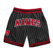 Laden Sie das Bild in den Galerie-Viewer, Custom Black White Pinstripe Red-White Authentic Basketball Shorts