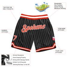 Laden Sie das Bild in den Galerie-Viewer, Custom Black White Pinstripe Orange-White Authentic Basketball Shorts