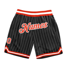 Laden Sie das Bild in den Galerie-Viewer, Custom Black White Pinstripe Orange-White Authentic Basketball Shorts