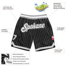 Laden Sie das Bild in den Galerie-Viewer, Custom Black White Pinstripe White-Gray Authentic Basketball Shorts