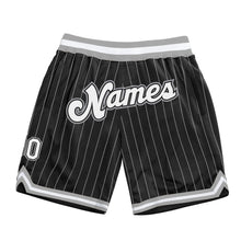 Laden Sie das Bild in den Galerie-Viewer, Custom Black White Pinstripe White-Gray Authentic Basketball Shorts