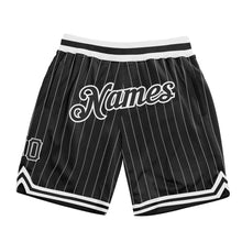 Laden Sie das Bild in den Galerie-Viewer, Custom Black White Pinstripe Black-White Authentic Basketball Shorts