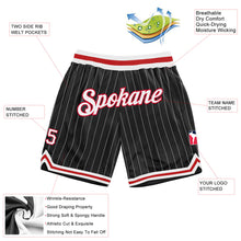 Laden Sie das Bild in den Galerie-Viewer, Custom Black White Pinstripe White-Red Authentic Basketball Shorts