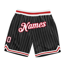 Laden Sie das Bild in den Galerie-Viewer, Custom Black White Pinstripe White-Red Authentic Basketball Shorts