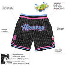 Laden Sie das Bild in den Galerie-Viewer, Custom Black White Pinstripe Light Blue-Pink Authentic Basketball Shorts