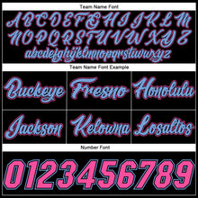 Laden Sie das Bild in den Galerie-Viewer, Custom Black White Pinstripe Light Blue-Pink Authentic Basketball Shorts