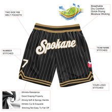 Laden Sie das Bild in den Galerie-Viewer, Custom Black White Pinstripe White-Old Gold Authentic Basketball Shorts
